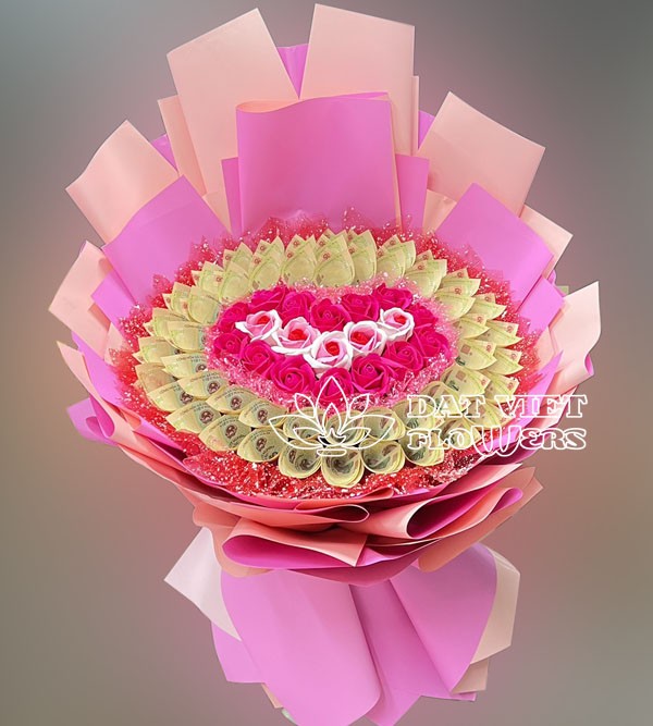 Bó hoa tiền Pink Heart
